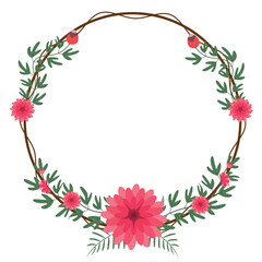 Round wreath with twigs with pink floral  .design graphic