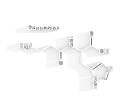 Carnosine or L-carnosine food supplement molecule. Skeletal formula. 3D render