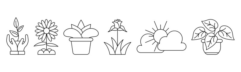 Plant line art icon set design template vector illustration