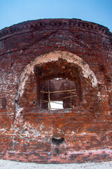 Close up window view as frame of Remnants of the fortress ruins at Onrust Island, Thousand Island, Jakarta