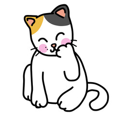 Fototapeta premium Cat licking paw cartoon