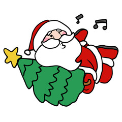 Santa Claus hinging Christmas tree cartoon 