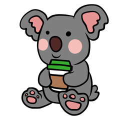 Koala drinking coffee cartoon