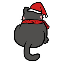 Cat wear Santa hat Merry Christmas cartoon 