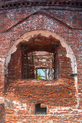 Close up window view as frame of Remnants of the fortress ruins at Onrust Island, Thousand Island, Jakarta