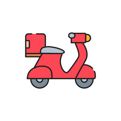 Scooter parcel delivery service icon. Online order tracking scooter icon. Scooter and bicycle courier delivery. Delivery parcel by scooter icon. SVG vector illustration.