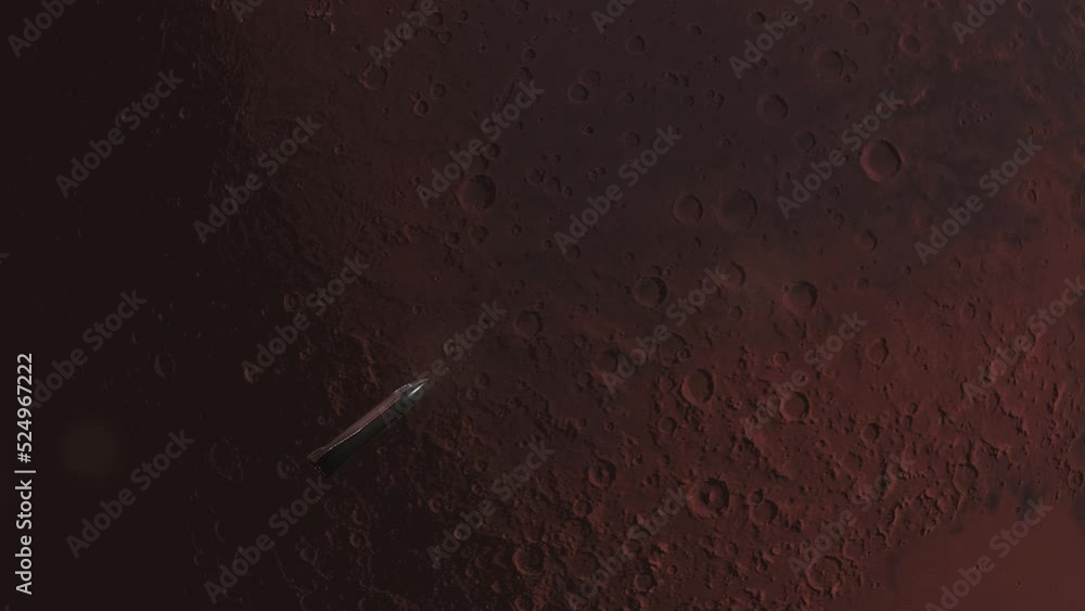 Sticker mars with space x starship orbiting heading towards horizon with deep martian craters visible