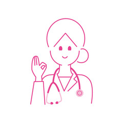 右手でokサインする女医の上半身