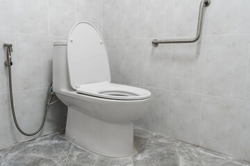 Toilet bowl in bathroom