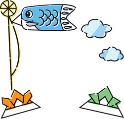 空を泳ぐ鯉のぼりと折り紙の兜のフレーム