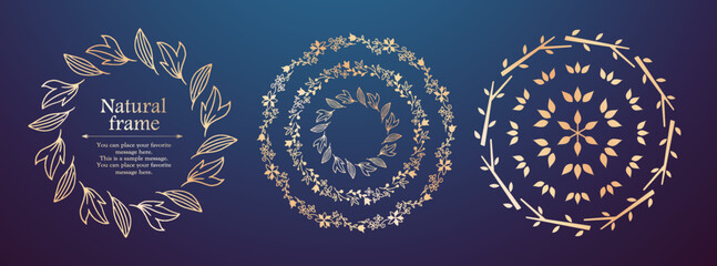 ナチュラルなフレーム、直物モチーフのデザイン素材のセット