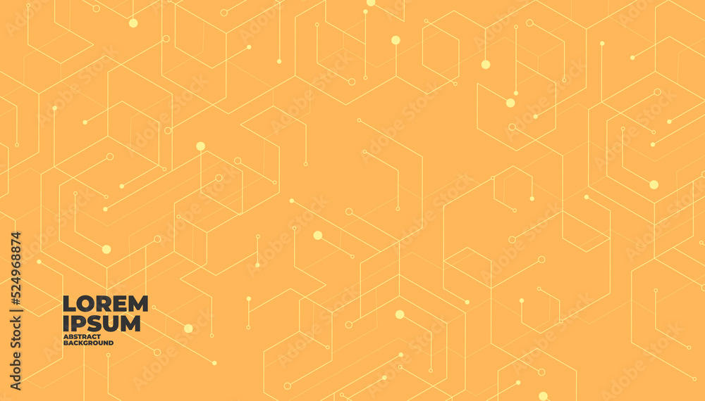 Poster abstract geometric dots connection on orange background. abstract hexagon technology connect for con