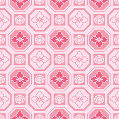 Japanese Cute Pink Flower Mosaic Vector Seamless Pattern