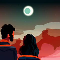 couple on the moon date vector