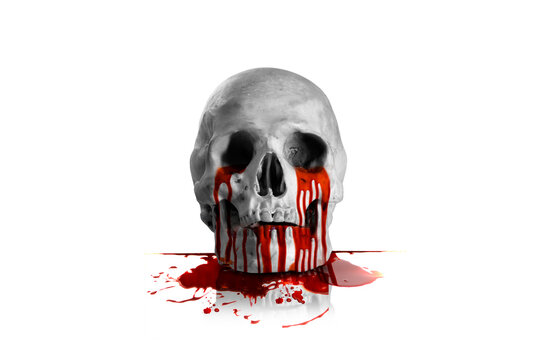 human skull and blood, horror movie concept