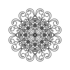 Vector hand draw of abstract circle doodle Flower Mandala. Vintage decorative elements. Islam, Arabic, Indian, moroccan,spain, turkish, pakistan, chinese, mystic, ottoman motifs. Coloring book page.