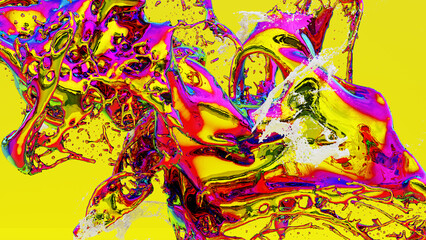 3D render, Iridescent color liquids Splash, Abstract fluid background