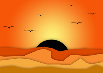 Fototapeta na wymiar Beautiful sunset landscape. Flat design illustration