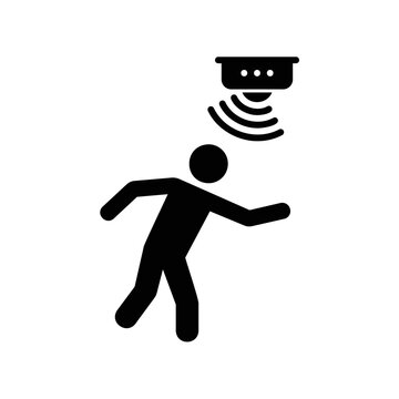 Motion sensor icon with man in black solid style