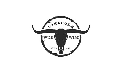 Texas Longhorn, Country Western Bull Cattle Vintage Label Logo Design