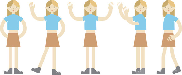 様々なポーズを取る女の子のイラストのセット