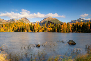 Autumn landscape of Strbskie Pleso in Slovakian Tatra mountains