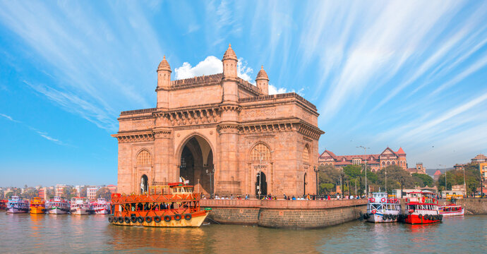 The Gateway of India and boats as seen from the Harbour - Mumbai, India