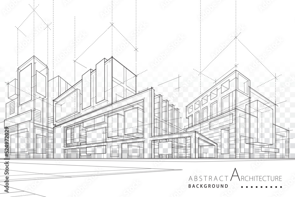 Aufkleber 3d illustration imagination architecture building construction perspective design, abstract modern u