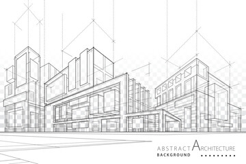 3D illustration Imagination architecture building construction perspective design, abstract modern urban building out-line black and white drawing.
- 524972029