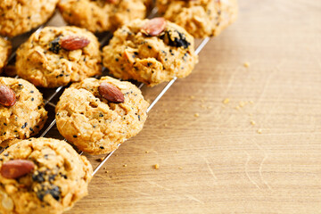 Oatmeal cookies with black sesame and almond.
