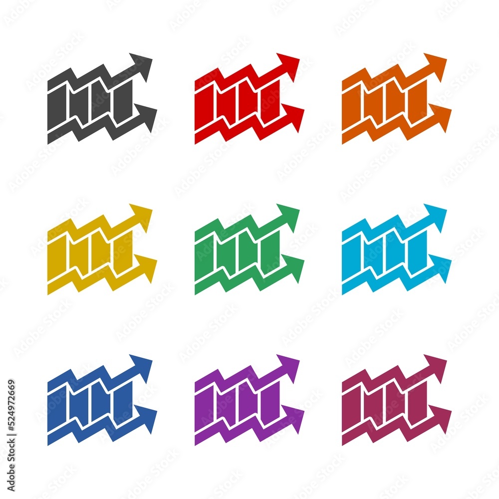 Poster graph diagram up icon with arrow. set icons colorful