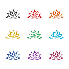 Lotus flowers or yoga floral symbol. Set icons colorful