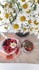 breakfast with berries and flowers