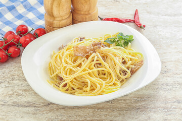 Spaghetti carbonara pasta with bacon