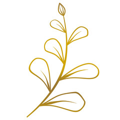 PNG. Gold leaf doodle line art.