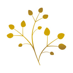 PNG. Gold leaf doodle line art.