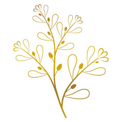 PNG. Gold leaf doodle line art.