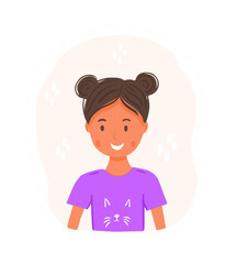 Girl avatar in purple t shirt in cartoon style