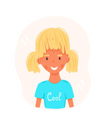 Little girl avatar in cartoon style on pink background