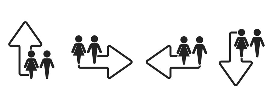 Set toilet signs. Men and women restroom icon sign  arrow