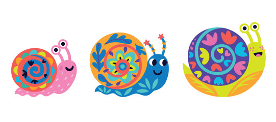 Cute cartoon snails. Vector illustration