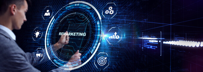 Business, technology, internet and network concept. Virtual screen of the future and sees the inscription: Remarketing