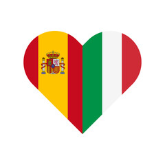 Obraz premium unity concept. heart shape icon of spain and italian flags. vector illustration isolated on white background 