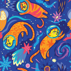 Fototapeta na wymiar Big orange tigers in cosmic adventures. Vector illustration