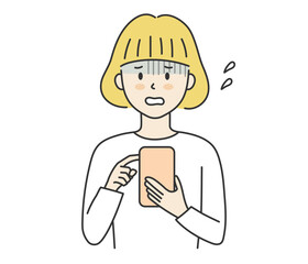 A woman in trouble while looking at a smartphone