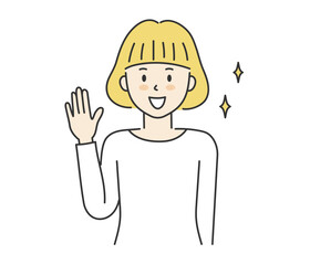 Woman waving his hand to say hello