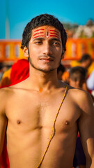 Fototapeta na wymiar image of priest's son at haridwar