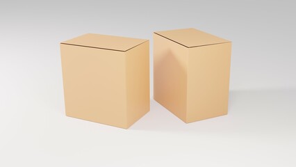 Fototapeta premium two empty brown boxes with white floor, to mock up your design 