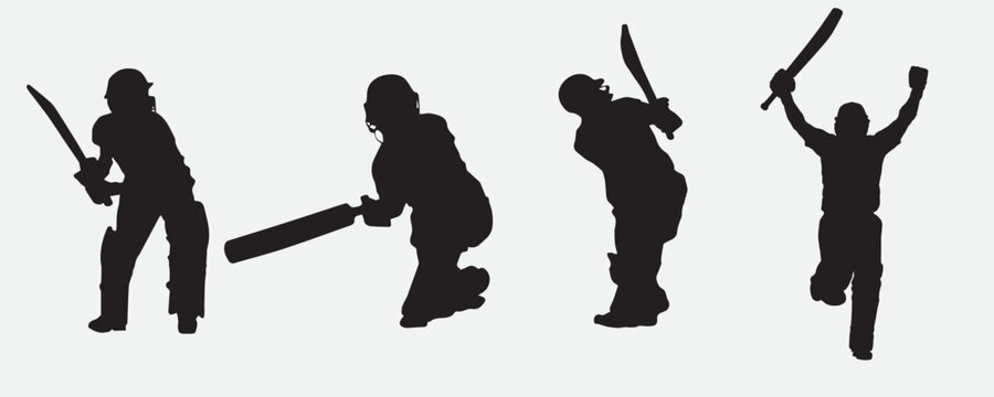 cricket athletes with black shadows, can be used for design material or in print