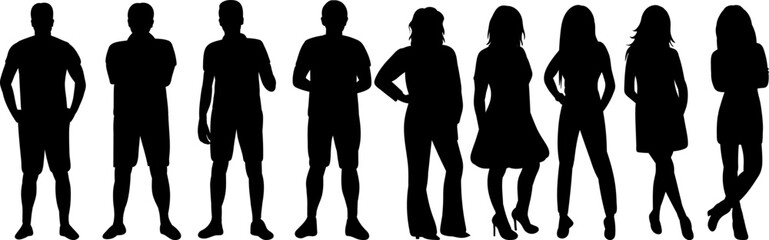 group of people silhouette on white background isolated